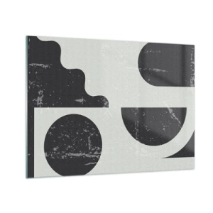 Quadro em vidro - Gráficos geométricos abstratos com abrasões - 70x50cm - Composição acima e abaixo - Decoração de parede moderna para a sala de estar e quarto ARTTOR