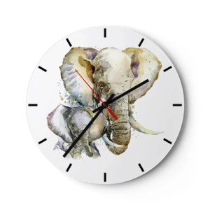 Relógio de parede - Relógio em vidro - Um elefante com um filhote em estilo aquarela - 30x30cm - Nada melhor do que amor de mãe - Decoração de parede moderna para a sala de estar, cozinha e quarto ARTTOR