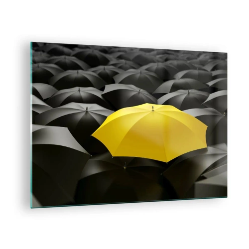 Quadro em vidro - Um guarda-chuva amarelo se destacando entre os pretos - 70x50cm - Adeus à tristeza - Decoração de parede moderna para a sala de estar e quarto ARTTOR