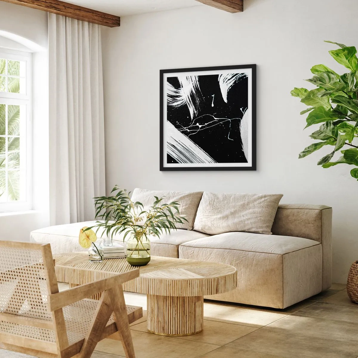 Pôster com moldura preta - Quebrar a escuridão - 60x60 cm