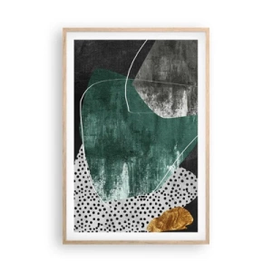 Pôster com moldura de carvalho claro - Abstração colorida com folha de ouro - 61x91 cm