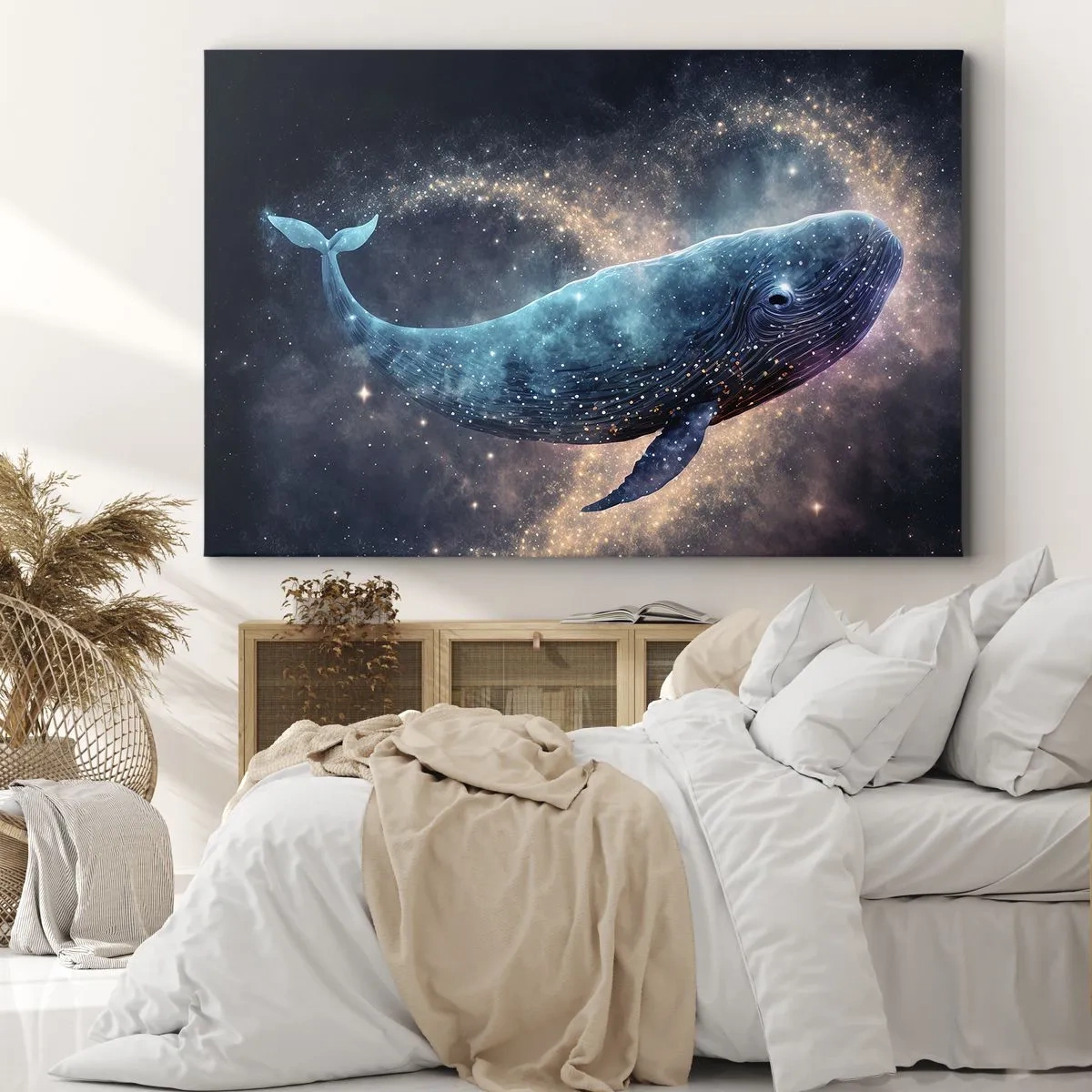 Quadro em tela - Uma baleia espacial com uma galáxia ao fundo - 70x50cm - Existe um mundo assim… - Decoração de parede moderna para a sala de estar e quarto ARTTOR