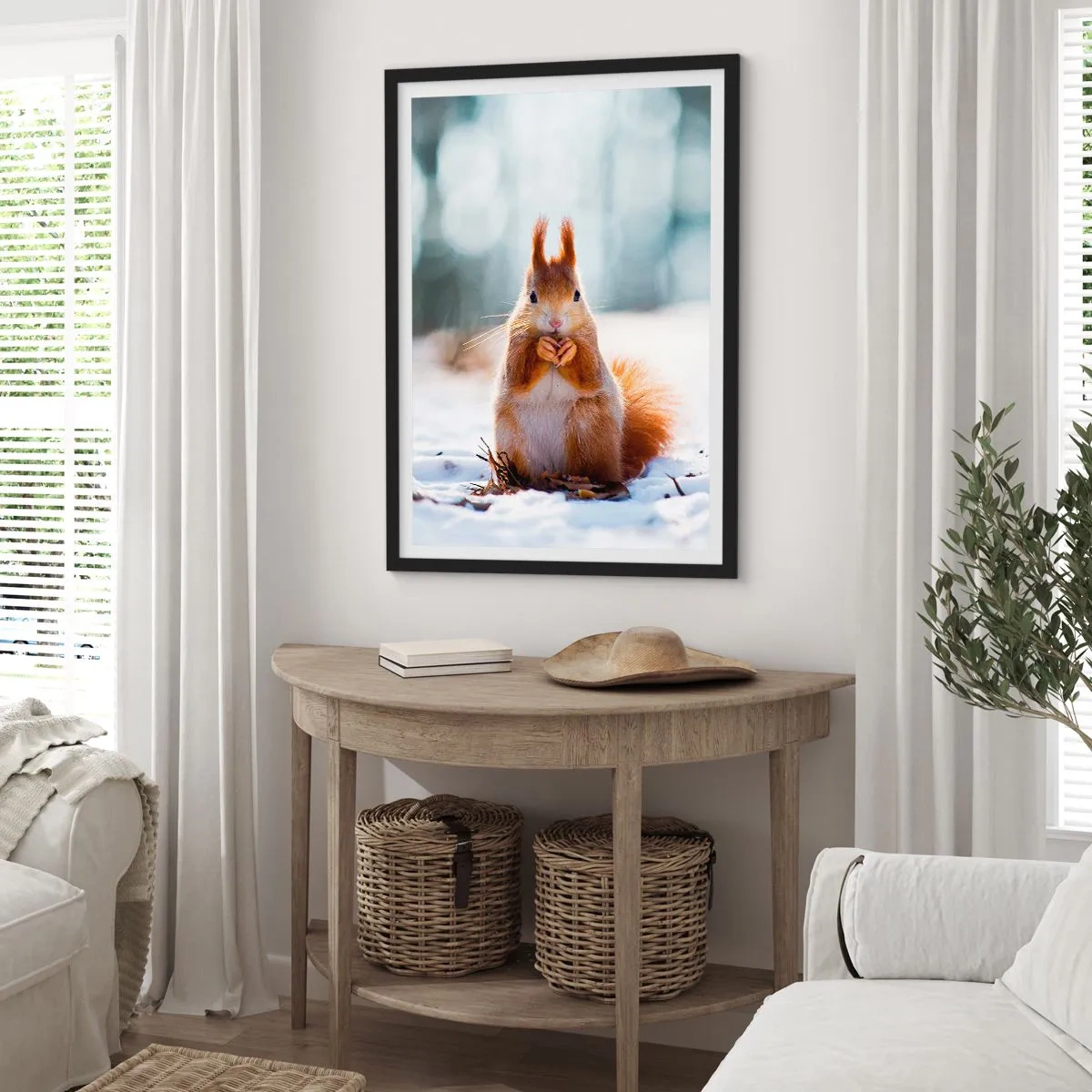 Pôster com moldura preta - Esquilo na neve na floresta de inverno - 50x70cm - Para o que estás a olhar? - Decoração de parede moderna para a sala de estar e quarto ARTTOR