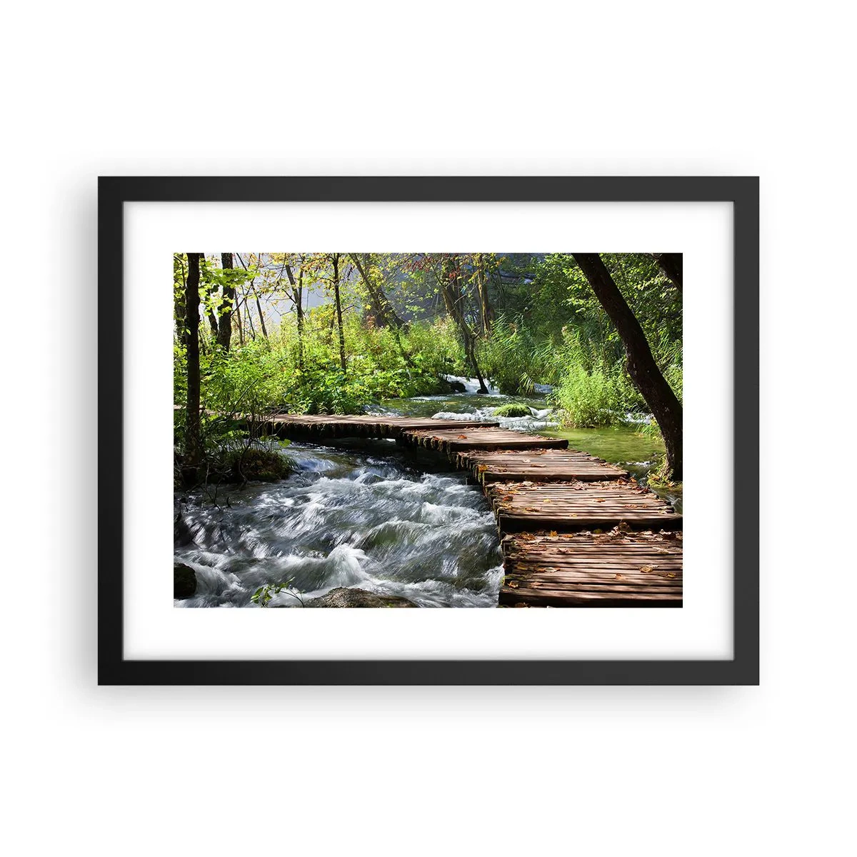 Pôster com moldura preta - Sobre a cascata espumosa - 40x30 cm