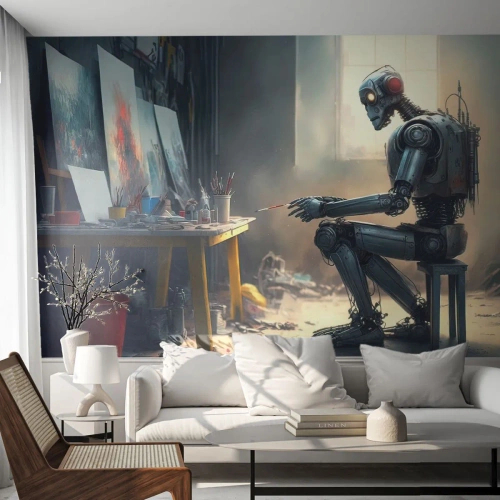 Papel de Parede Premium Sand - O ato de criação - Pedaço, Pintura, Robô - 500x350 cm