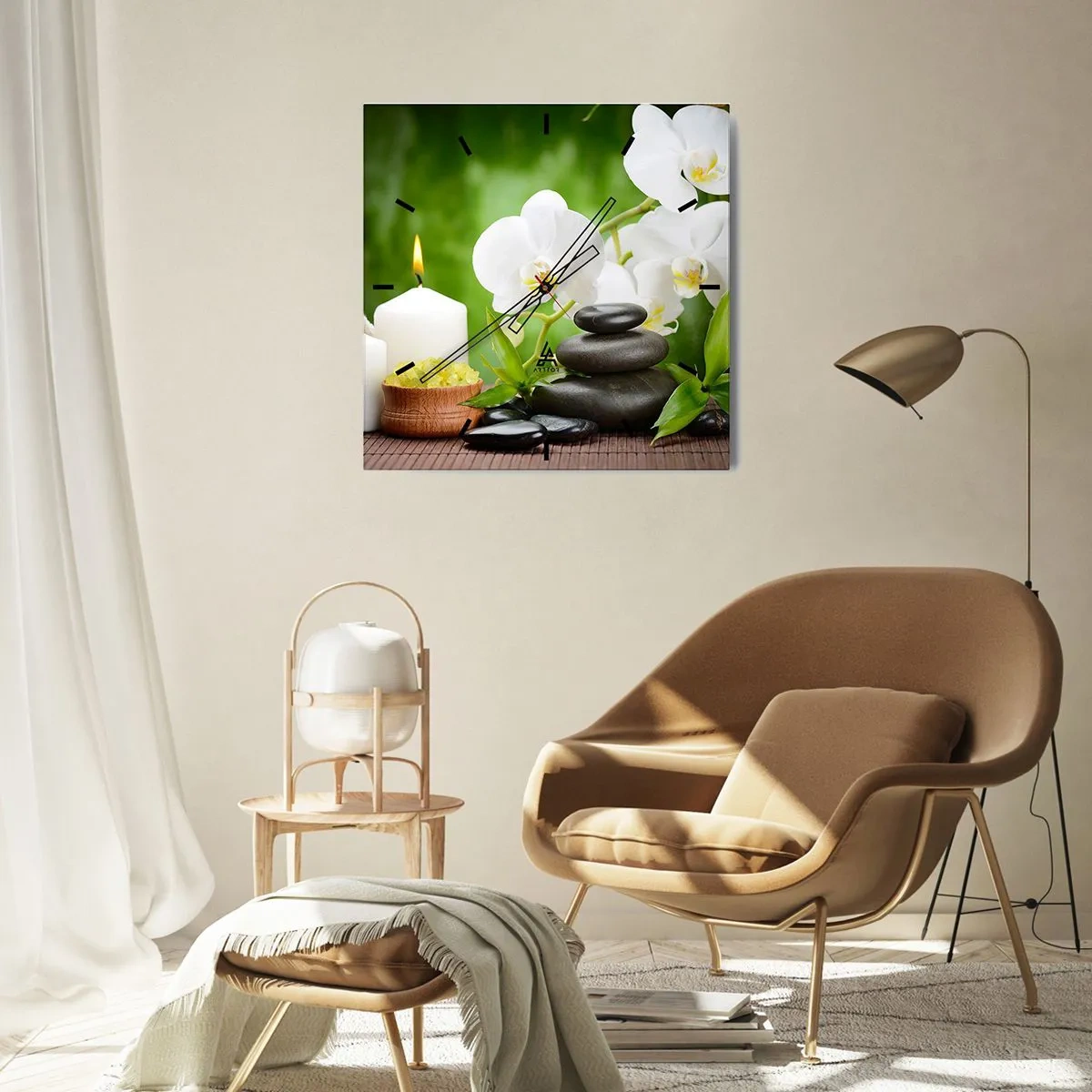 Relógio de parede - Relógio em vidro - Um toque perfumado, floral e suave - 40x40 cm