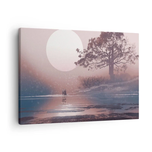 Quadro em tela - Cena romântica com a lua e uma árvore perto da água - 70x50cm - Maravilhas da noite - Decoração de parede moderna para a sala de estar e quarto ARTTOR