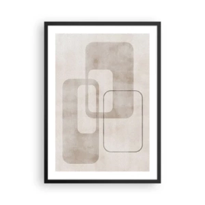 Pôster com moldura preta - Formas geométricas minimalistas em tons de bege - 50x70cm - Argamassa geométrica - Decoração de parede moderna para a sala de estar e quarto ARTTOR