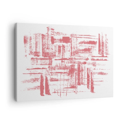 Quadro em tela - Texturas abstratas rosa em fundo branco - 70x50cm - Cidade Vermelha - Decoração de parede moderna para a sala de estar e quarto ARTTOR
