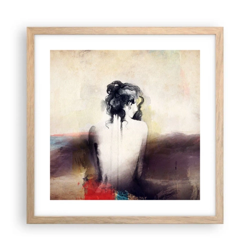 Pôster com moldura de carvalho claro - Linhas suaves, formas ovais - 40x40 cm