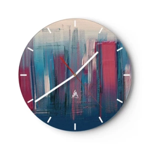 Relógio de parede - Relógio em vidro - Composição vertical em azul e vermelho - 40x40 cm