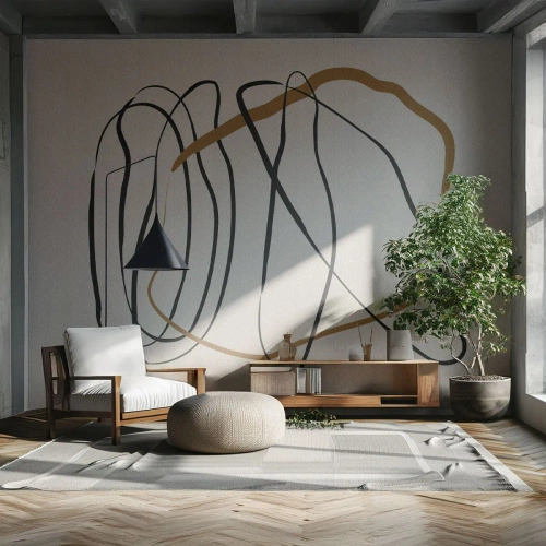 Papel de Parede Standard Eco - Composição – dança em loop - Pedaço, Minimalista, Art Deco - 450x315 cm