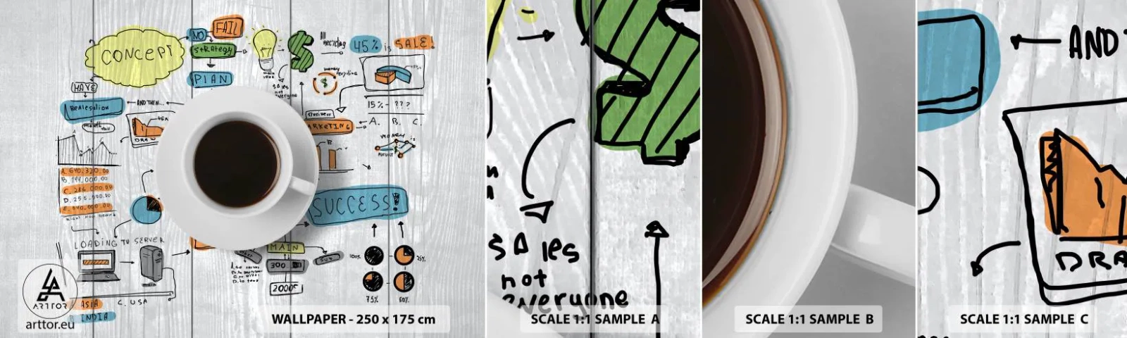 Amostra de papel de parede autocolante Deluxe Sticker - Tempo para uma pausa - Gráficos, Café, Café expresso - 100x30 cm