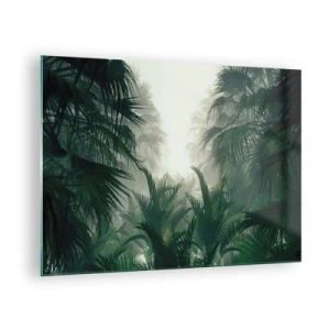 Quadro em vidro - Selva tropical envolta em neblina - 70x50cm - Mistério tropical - Decoração de parede moderna para a sala de estar e quarto ARTTOR
