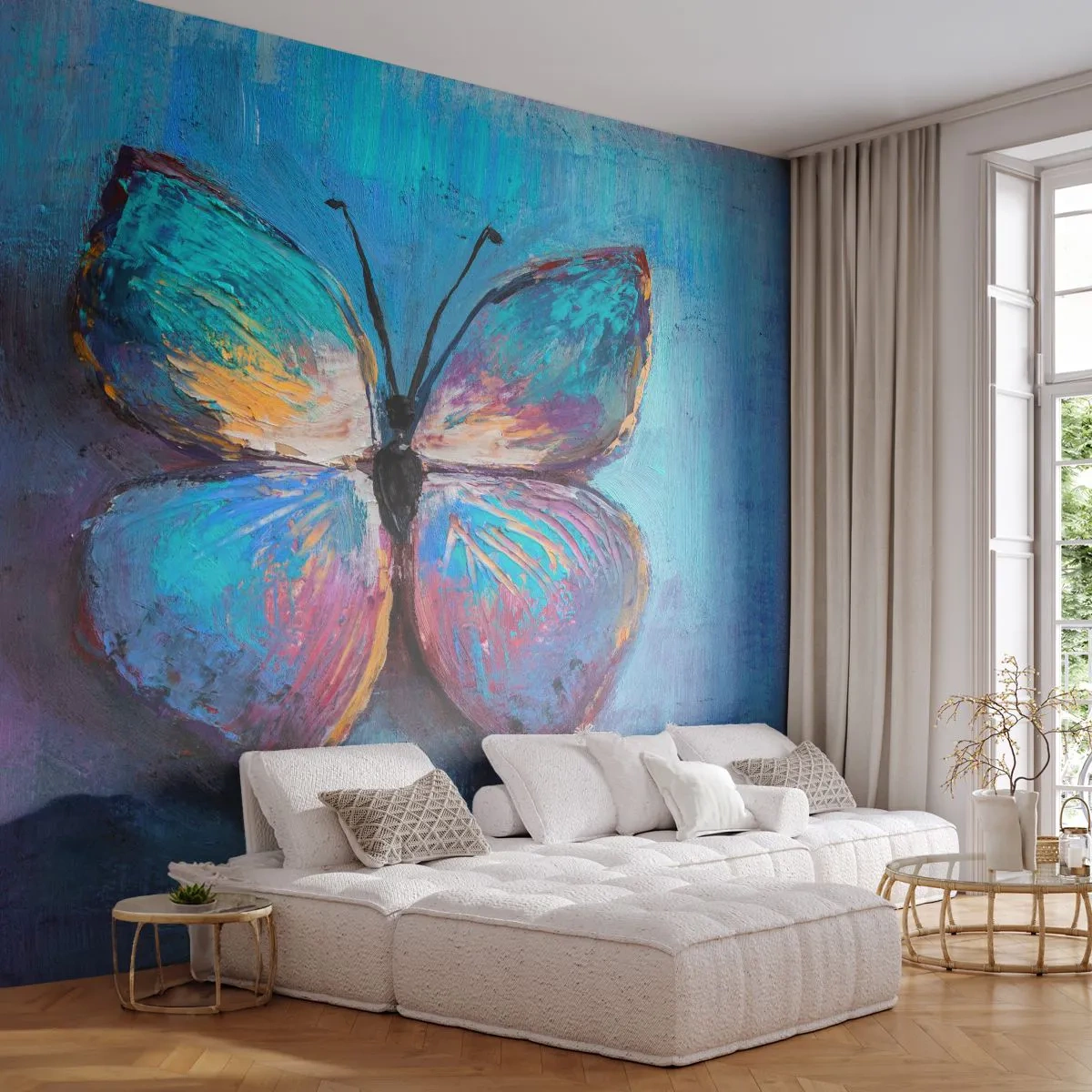 Papel de Parede Premium Canvas - Em toda a sua glória - Borboleta, Pedaço, Pintura - 350x256 cm