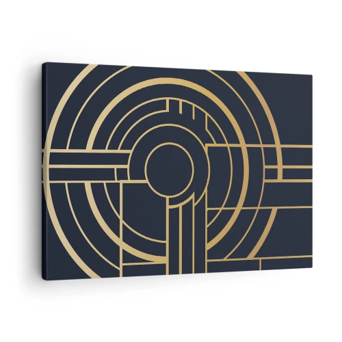 Quadro em tela - Padrão geométrico com linhas douradas - 70x50cm - Rotação das coisas - Decoração de parede moderna para a sala de estar e quarto ARTTOR