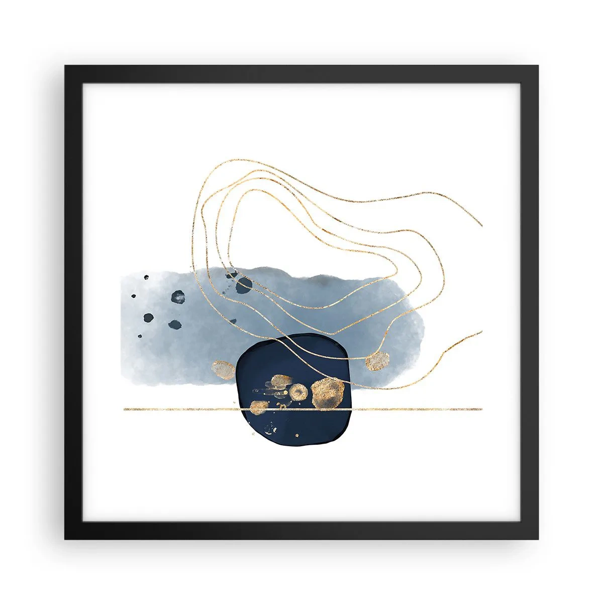 Pôster com moldura preta - Fantasia azul e dourada - 40x40 cm