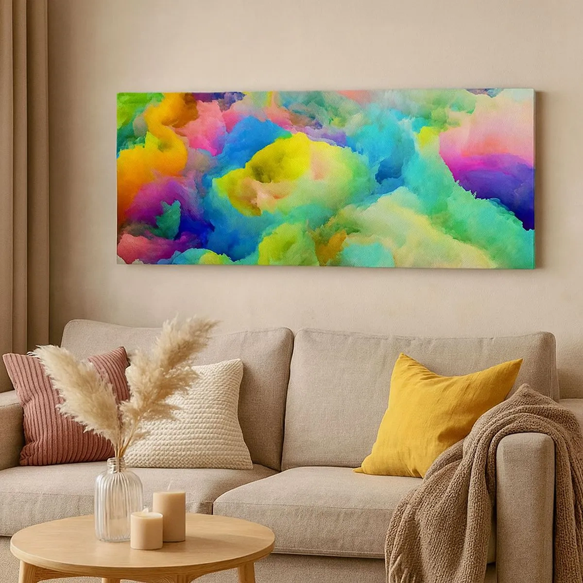 Quadro em tela - Penugem arco-íris - 100x40 cm