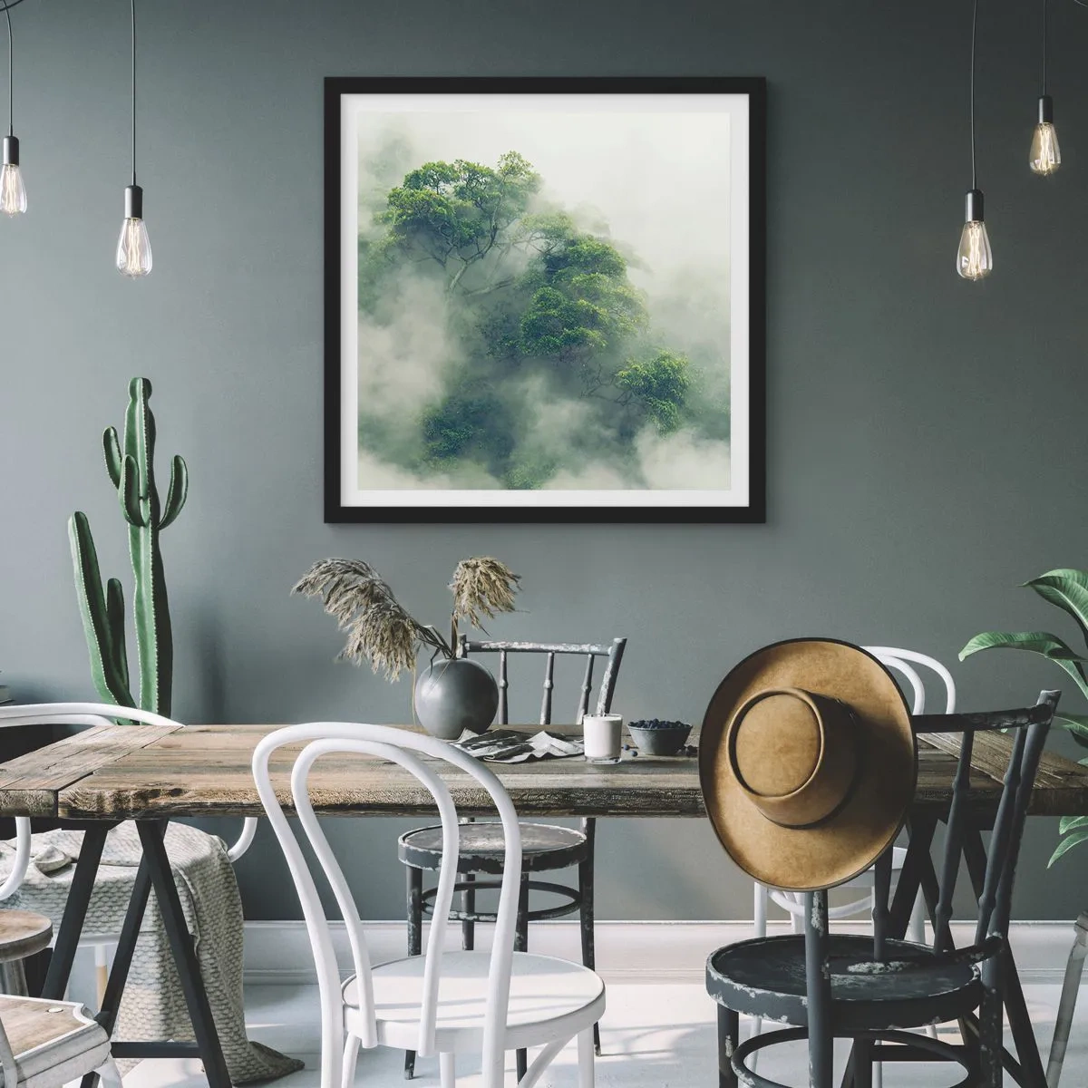 Pôster com moldura preta - Envolto em neblina - 60x60 cm