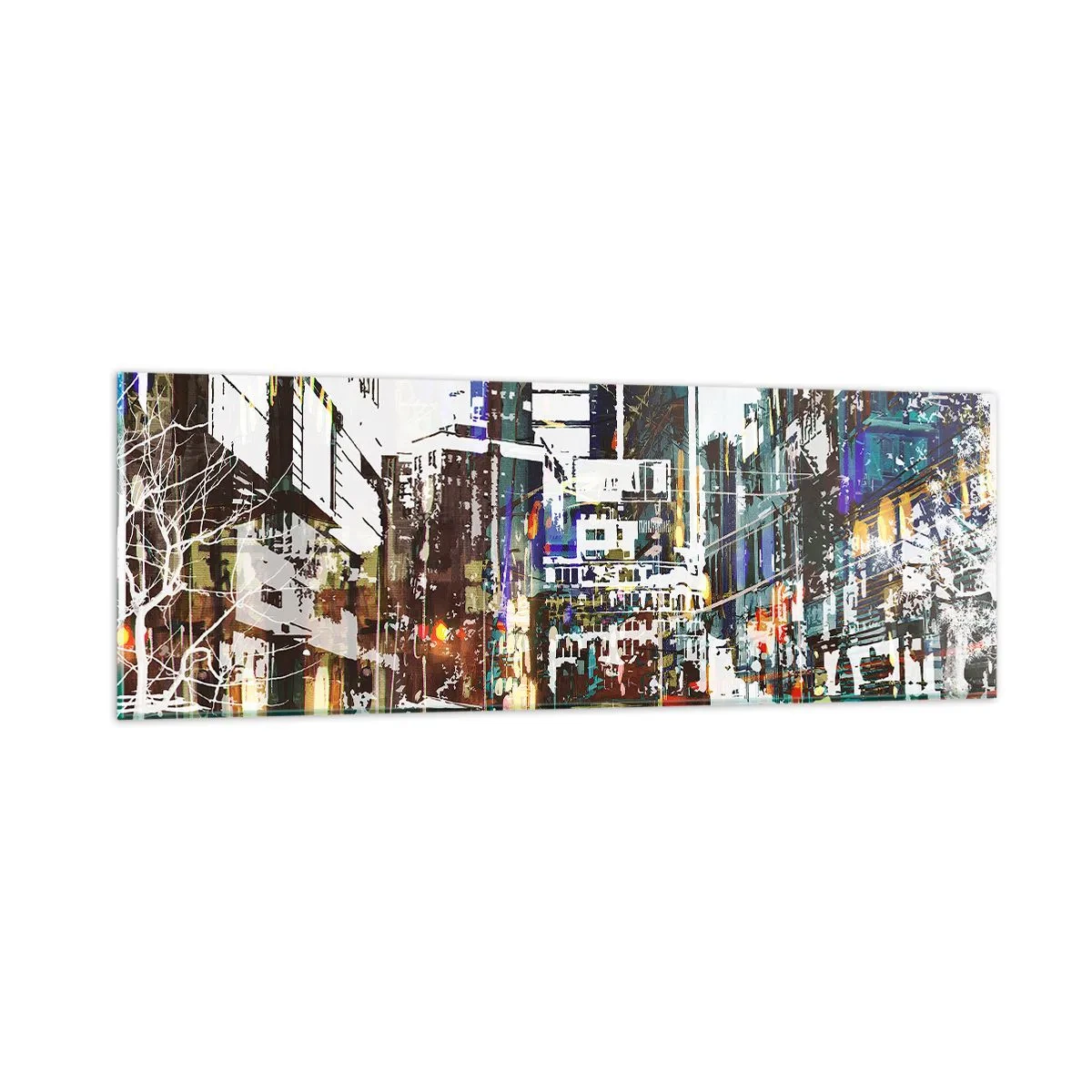 Quadro em vidro - Cidade cintilante - 90x30 cm