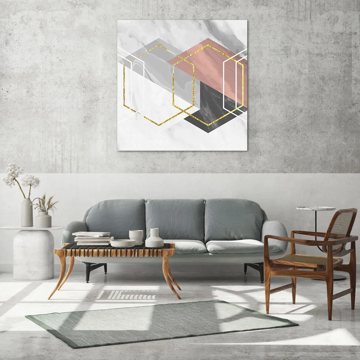 Quadro em vidro - Composição em cadeia - 30x30 cm