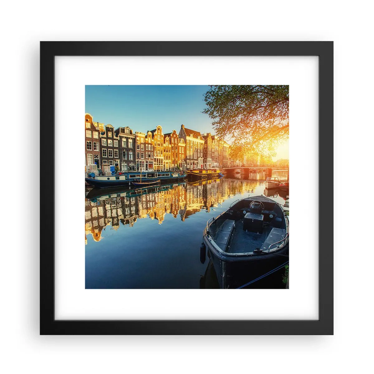 Pôster com moldura preta - Manhã em Amsterdã - 30x30 cm
