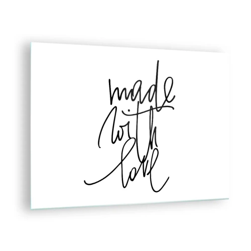 Quadro em vidro - Inscrição minimalista 'Feito com amor' - 70x50cm - A melhor marca - Decoração de parede moderna para a sala de estar e quarto ARTTOR
