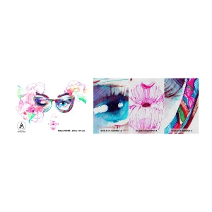 Amostra de papel de parede Premium Sand - Uma promessa tentadora - Abstração, Olhos de Mulher, Copos - 100x30 cm