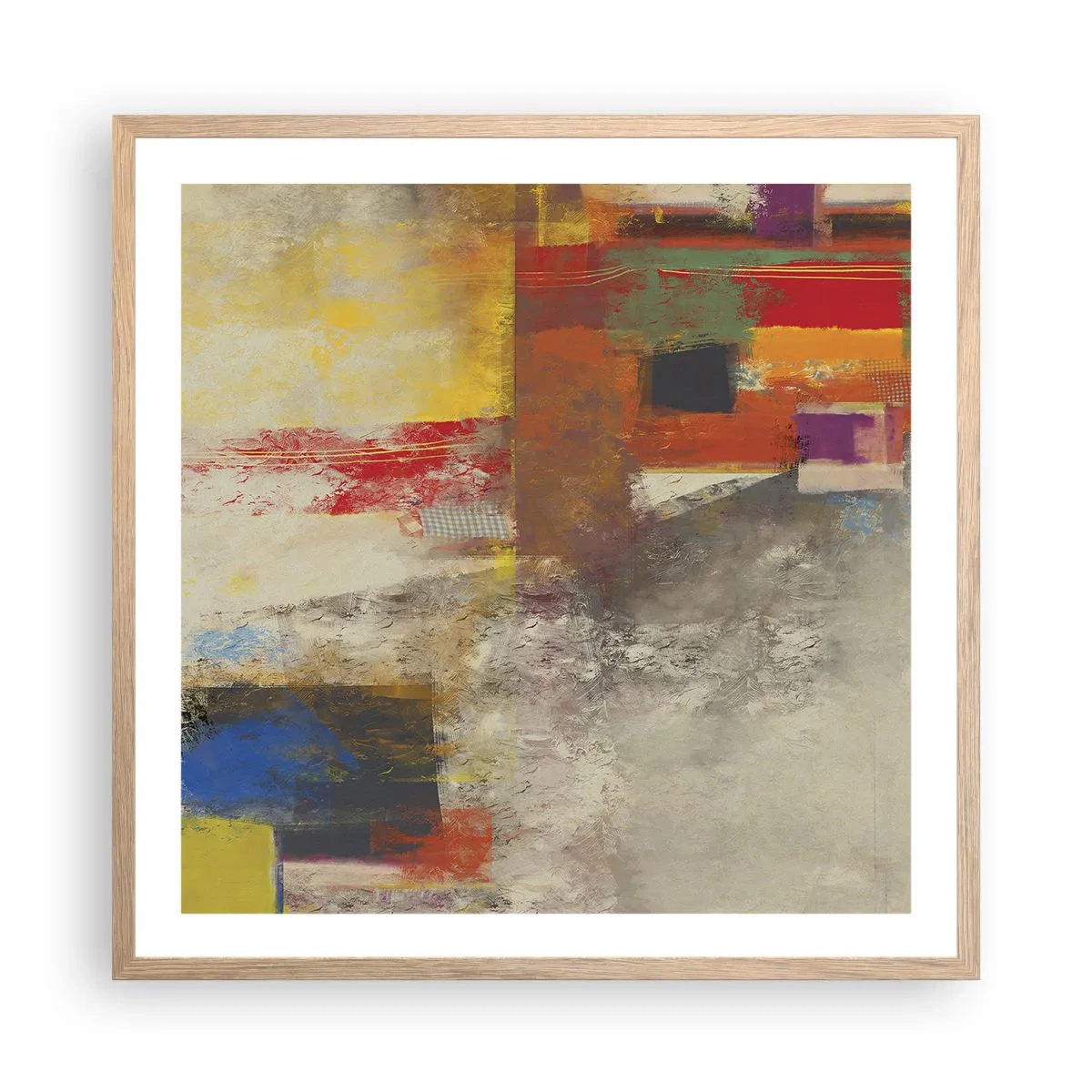 Pôster com moldura de carvalho claro - Geometria das cores - 60x60 cm