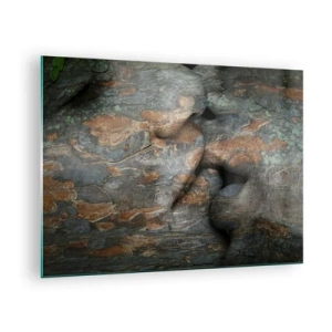 Quadro em vidro - Rostos incrustados na textura da casca da árvore - 70x50cm - Juntos para sempre - Decoração de parede moderna para a sala de estar e quarto ARTTOR