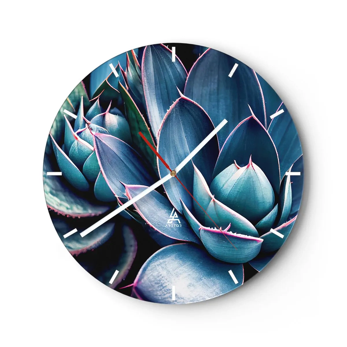 Relógio de parede - Relógio em vidro - Rosetas exuberantes de suculentas em tons de turquesa e roxo - 30x30cm - Força vital - Decoração de parede moderna para a sala de estar, cozinha e quarto ARTTOR