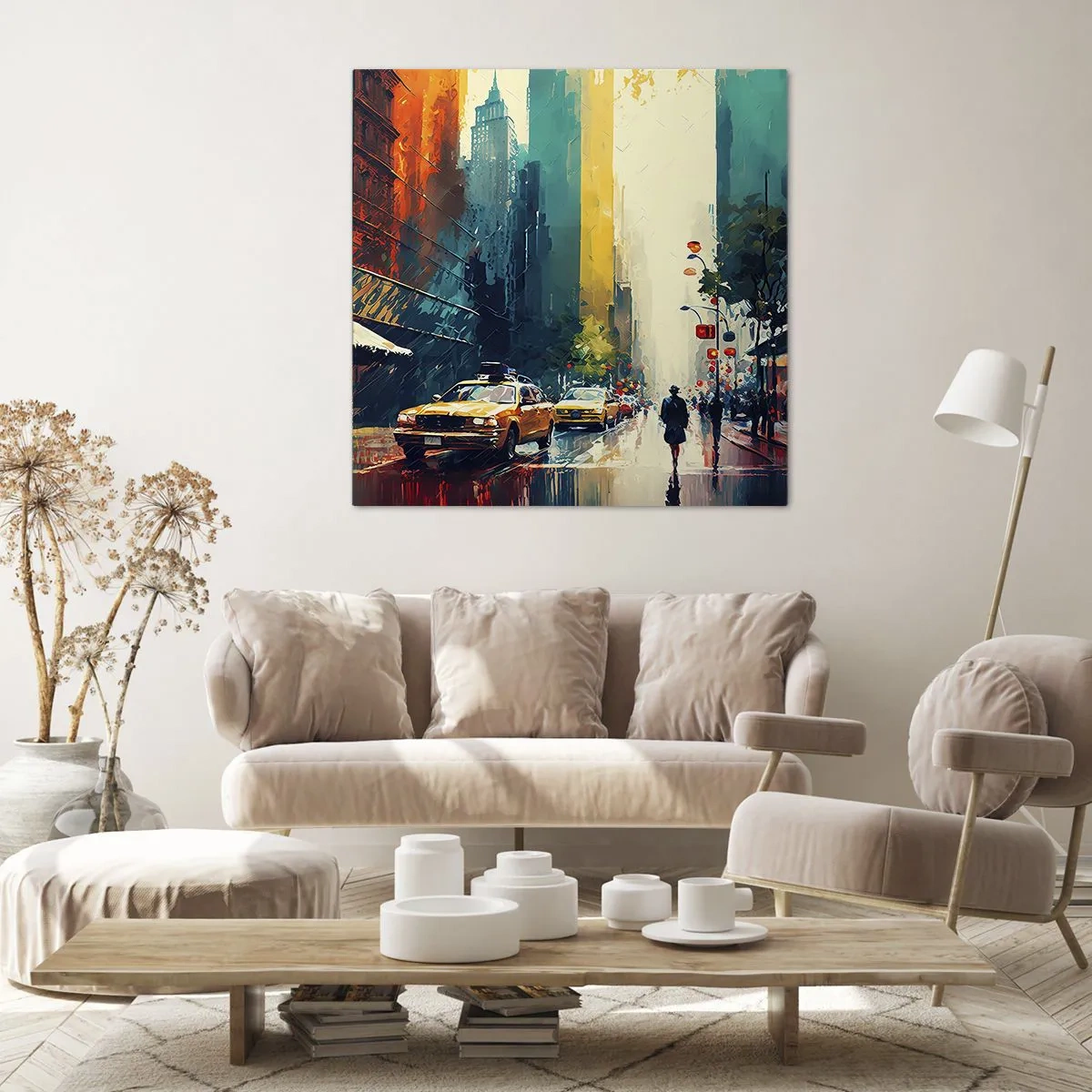 Quadro em tela - Nova York – até a chuva é colorida aqui - 30x30 cm