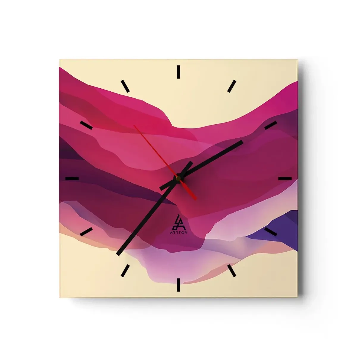 Relógio de parede - Relógio em vidro - Ondas de roxo - 30x30 cm