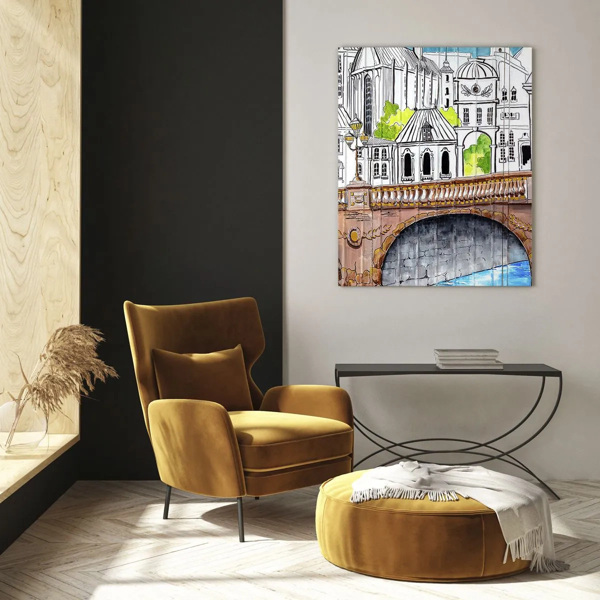 Quadro em vidro - Cidade pintada - 50x70 cm