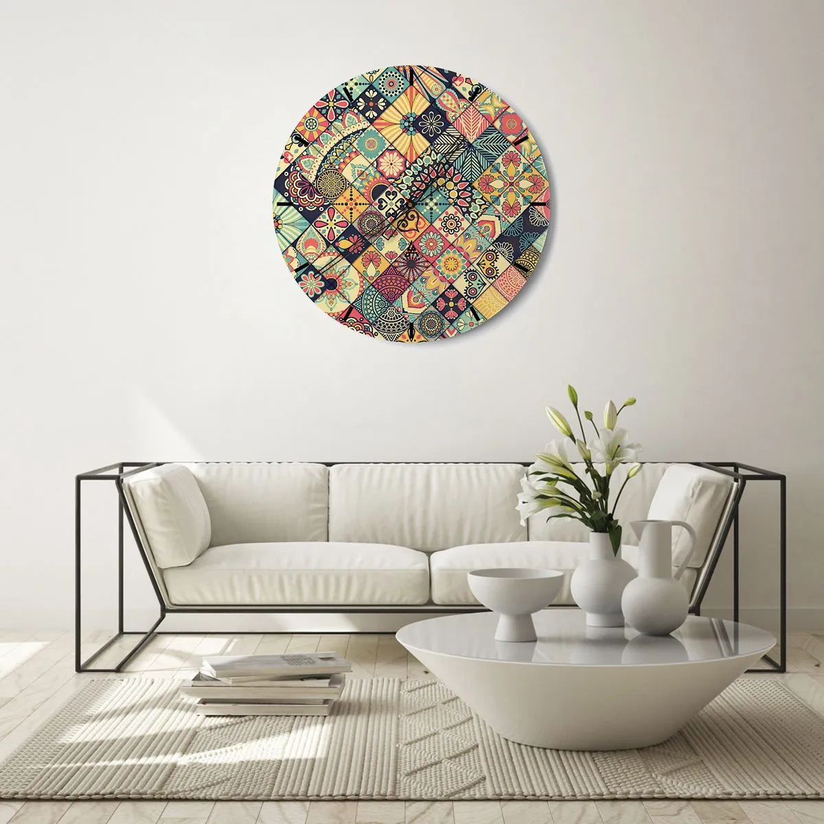 Relógio de parede - Relógio em vidro - Vibrações marroquinas - 30x30 cm