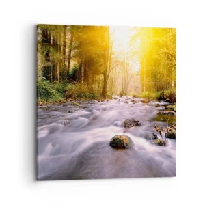 Quadro em tela - Malaquita em um cenário de ouro e prata - 70x70 cm