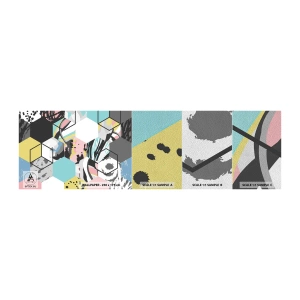 Amostra de papel de parede Premium Sand - Hexágonos e cubos em seis cores - Abstração, Pedaço, Padrão Moderno - 100x30 cm