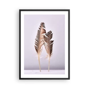 Pôster com moldura preta - Duas penas marrons sobre fundo claro em estilo minimalista - 50x70cm - Contra o nada - Decoração de parede moderna para a sala de estar e quarto ARTTOR