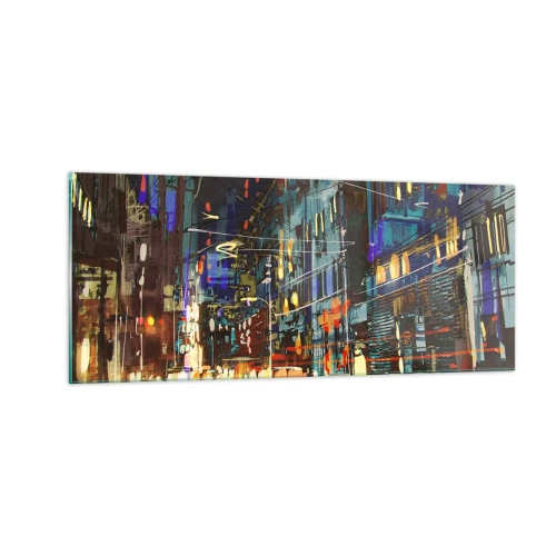 Quadro em vidro - O alvoroço da rua à noite - 100x40 cm
