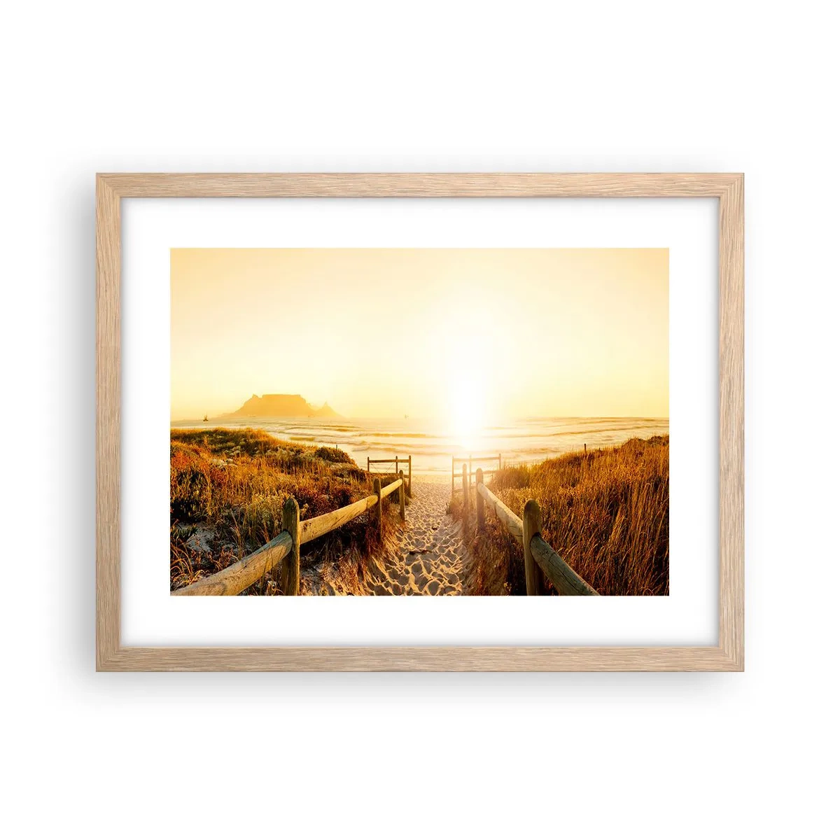 Pôster com moldura de carvalho claro - Pelaa duna, em direção ao sol - 40x30 cm