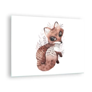 Quadro em vidro - Uma linda raposa em aquarela sobre um fundo branco - 70x50cm - Como não amar - Decoração de parede moderna para a sala de estar e quarto ARTTOR