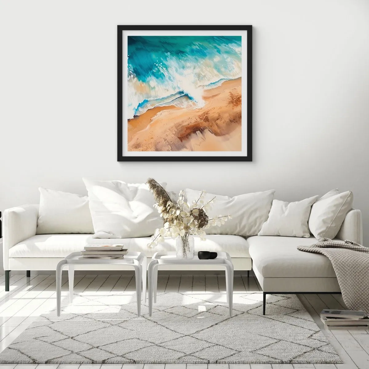 Pôster com moldura preta - A onda que retorna - 60x60 cm