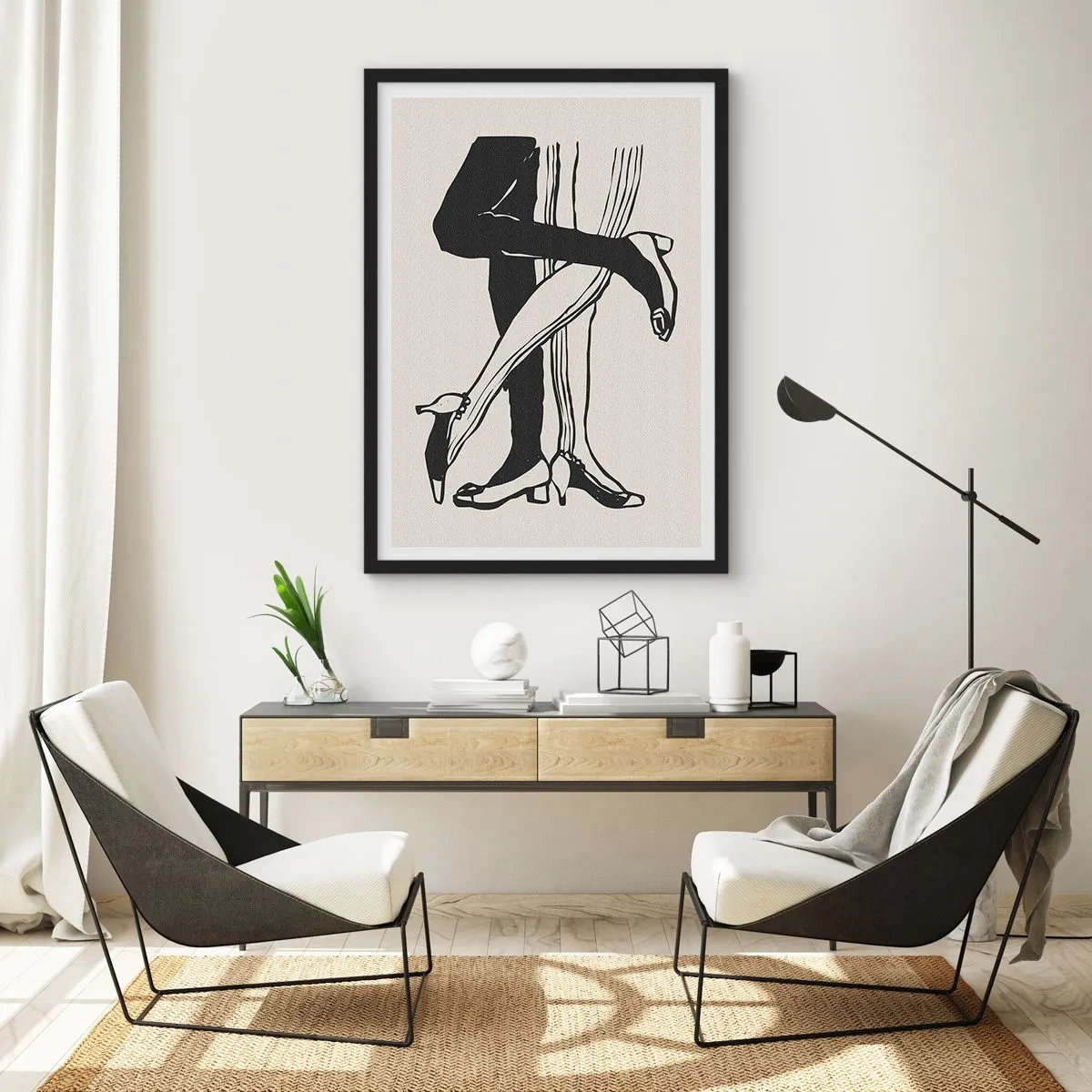 Pôster com moldura preta - Ilustração em preto e branco de pernas entrelaçadas dançando - 50x70cm - Um atributo feminino - Decoração de parede moderna para a sala de estar e quarto ARTTOR