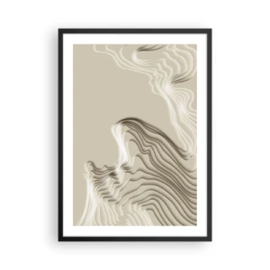 Pôster com moldura preta - Ondas em camadas em tons de bege e marrom - 50x70cm - Topografia da arte - Decoração de parede moderna para a sala de estar e quarto ARTTOR