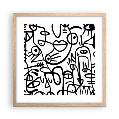 Pôster com moldura de carvalho claro - Rostos e miragens - 40x40 cm