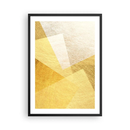 Pôster com moldura preta - Abstração geométrica dourada com efeito metálico - 50x70cm - Clima geométrico - Decoração de parede moderna para a sala de estar e quarto ARTTOR