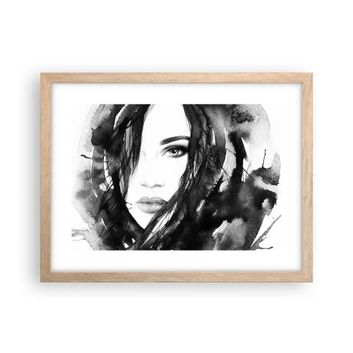 Pôster com moldura de carvalho claro - Retrato de uma dama a preto e branco - 40x30 cm