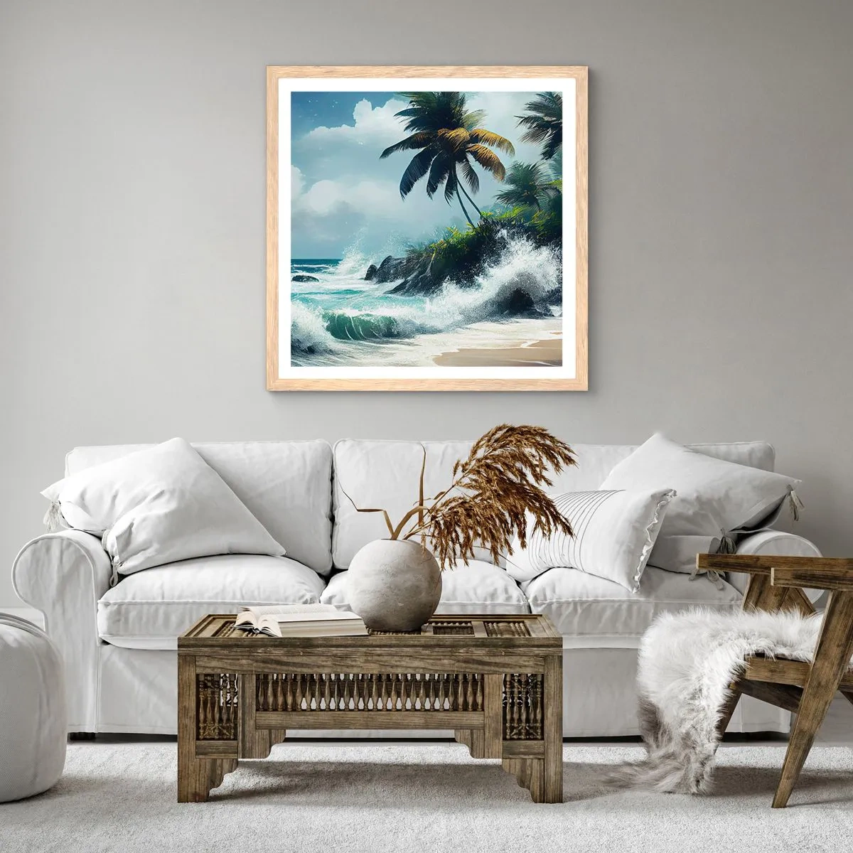 Pôster com moldura de carvalho claro - Em uma costa tropical - 60x60 cm