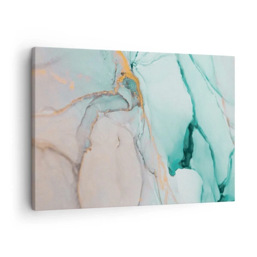Quadro em tela - Uma composição abstrata em tons de turquesa e dourado. - 70x50cm - Dança das formas e cores - Decoração de parede moderna para a sala de estar e quarto ARTTOR