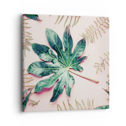 Quadro em tela - Estudo do verde em um fundo rosa - 40x40 cm